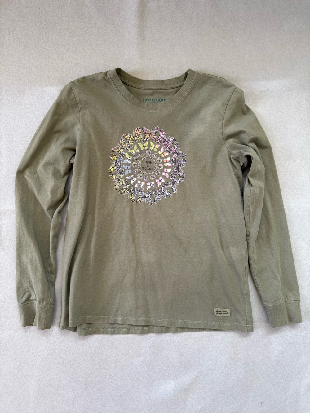 Life Is Good Tie Dye Butterly Daisy Mandala Crusher Women’s LS Tee - Size L